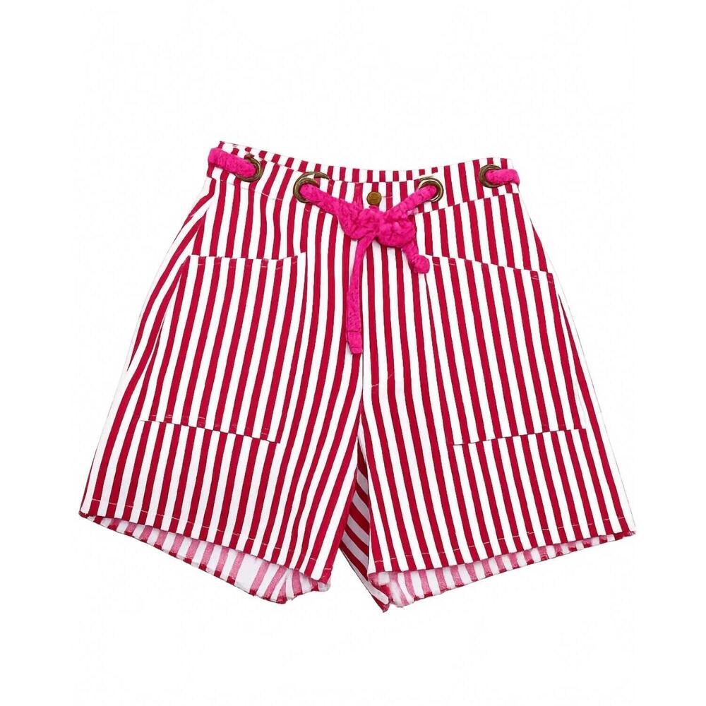 NEW URBAN DAIZY women's high rise striped denim shorts in red